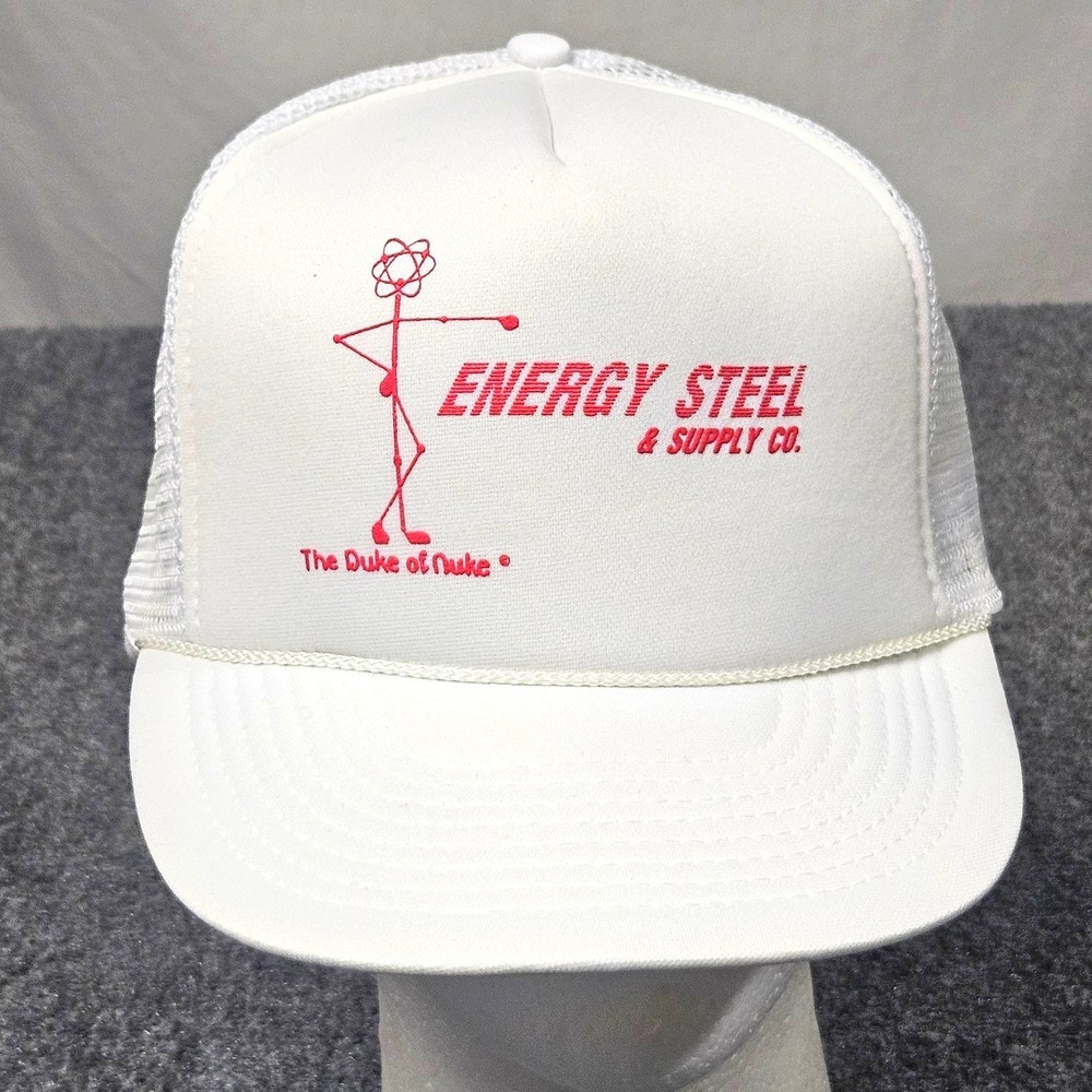 Vintage Energy Steel Supply Trucker Hat White Snapback Workwear Nuclear Power